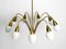 Large Mid-Century 9-Armed Brass Chandelier with Opal Glass Shades, 1950s 3