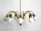 Large Mid-Century 9-Armed Brass Chandelier with Opal Glass Shades, 1950s 4