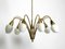 Large Mid-Century 9-Armed Brass Chandelier with Opal Glass Shades, 1950s 18