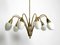 Large Mid-Century 9-Armed Brass Chandelier with Opal Glass Shades, 1950s, Image 18