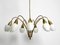 Large Mid-Century 9-Armed Brass Chandelier with Opal Glass Shades, 1950s 19