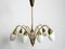 Large Mid-Century 9-Armed Brass Chandelier with Opal Glass Shades, 1950s, Image 1