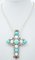 14 Kt Gold and Silver Cross Pendant with Diamonds, Sapphires and Turquoise, 1950s 1