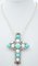 14 Kt Gold and Silver Cross Pendant with Diamonds, Sapphires and Turquoise, 1950s, Image 1