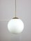 Large Mid-Century Italian Opaline & Brass Sphere Pendant Lamp 1