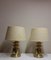 Table Lamps with Brass Bases and Fabric Shades, 1970s, Set of 2 1