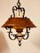 Lampada da soffitto antica in porcellana, rame e ferro battuto, Immagine 1