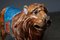 Figura de carrusel de león vintage de madera tallada, años 50, Imagen 5
