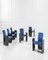 Black Lacquered Wood and Electric Blue Velvet Dining Chairs from Arflex, 1960s, Set of 6 1