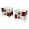 Wood and White / Red Glass Bedside Tables, 1990s, Set of 2 2