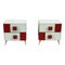 Wood and White / Red Glass Bedside Tables, 1990s, Set of 2 1