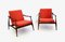 Italian Red Fabric and Solid Wood Armchairs by Fratelli Reguitti, 1950s, Set of 2 2