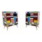 Bedside Cabinets in Wood and Multicolored Glass, 1980s, Set of 2 3