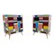 Bedside Cabinets in Wood and Multicolored Glass, 1980s, Set of 2, Image 3