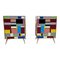 Bedside Cabinets in Wood and Multicolored Glass, 1980s, Set of 2 1