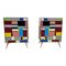 Bedside Cabinets in Wood and Multicolored Glass, 1980s, Set of 2, Image 1