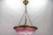 Vintage Art Deco French Pink and White Glass Pendant Light with Roses, 1980s 3