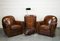 Art Deco Style Hand Dyed Whiskey Brown Club Armchairs, Set of 2 2