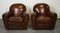 Art Deco Style Hand Dyed Whiskey Brown Club Armchairs, Set of 2 3