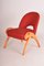 Mid-Century Red Upholstered Beech Armchair, Former Czechoslovakia, 1950s 1