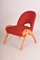 Mid-Century Red Upholstered Beech Armchair, Former Czechoslovakia, 1950s, Image 1