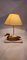 Vintage French Brass Duck Table Lamp on Travertine Base, 1970 7