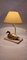 Vintage French Brass Duck Table Lamp on Travertine Base, 1970 4