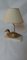 Vintage French Brass Duck Table Lamp on Travertine Base, 1970, Image 1