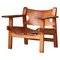 Danish Modern Spanish Chair in Oak and Saddle Leather attributed to Børge Mogensen for Fredericia, 1950s 1