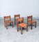 Elm & Cognac Leather Dining Room Chairs Set in the style of Pierre Chapo, Italy, 1960s, Set of 4 1