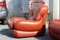 Lounge Chairs in Cognac Bubble Leather, Italy, 1970s, Set of 2 5