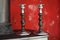 Vintage Oak Barley Twist Candlesticks with Stepped Chrome Bases, 1920s, Set of 2 1