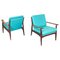 European Mid-Century Modern Armchairs in Light Blue Fabric and Wood, 1960s, Set of 2 1
