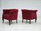 Fauteuils Vintage en Tissu de Coton et Laine Rouge, Danemark, 1950s, Set de 2 2