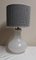 Vintage Tischlampe mit verbleibendem weißem Glasfuß mit Messinghalterung und handgefertigtem schwarzweißem Künstlerschirm von Stof, 1970er 4