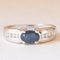 Vintage French Band Ring in 18K White Gold with Sapphire and Diamonds, 1970s 1