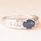 Vintage French Band Ring in 18K White Gold with Sapphire and Diamonds, 1970s 8