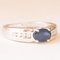 Vintage French Band Ring in 18K White Gold with Sapphire and Diamonds, 1970s, Image 8