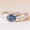 Vintage French Band Ring in 18K White Gold with Sapphire and Diamonds, 1970s 2