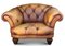 Fauteuil Club & Repose-pieds Chesterfield en Cuir Beige à Boutons Profonds, Design Victorien 5