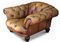 Fauteuil Club & Repose-pieds Chesterfield en Cuir Beige à Boutons Profonds, Design Victorien 2