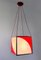 Vintage Italian Cubic Red and White Acrylic Glass and Metal Pendant, 1970s 2