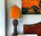 Large Portuguese Carved Wood and Half Shade Handmade Buffet Table Lamp, 1960s, Image 1