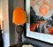 Lampada da tavolo grande in legno intagliato e paralume fatto a mano, Portogallo, anni '60, Immagine 3
