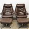 Norwegian Lounge Chairs with Footstools in Brown Leather from Skoghaus Industri, 1960s, Set of 4 10