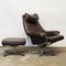 Norwegian Lounge Chairs with Footstools in Brown Leather from Skoghaus Industri, 1960s, Set of 4 4