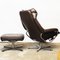 Norwegian Lounge Chairs with Footstools in Brown Leather from Skoghaus Industri, 1960s, Set of 4 3