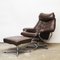 Norwegian Lounge Chairs with Footstools in Brown Leather from Skoghaus Industri, 1960s, Set of 4 1