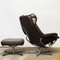 Norwegian Lounge Chairs with Footstools in Brown Leather from Skoghaus Industri, 1960s, Set of 4 5
