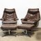 Norwegian Lounge Chairs with Footstools in Brown Leather from Skoghaus Industri, 1960s, Set of 4 2
